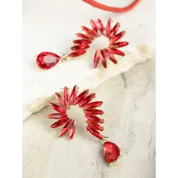 DIVASTRI Gold-Plated Artificial Stones Studded Contemporary Drop Earrings-picture-34