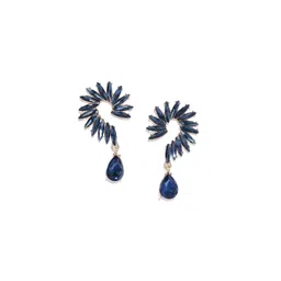 DIVASTRI Gold-Plated Artificial Stones Studded Contemporary Shaped Drop Earrings-picture-10