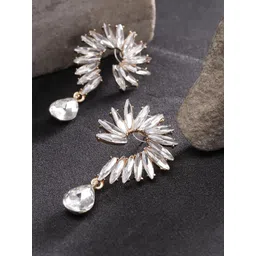 DIVASTRI Gold-Plated Artificial Stones Studded Contemporary Shaped Drop Earrings-picture-12