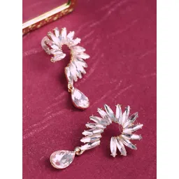 DIVASTRI Gold-Plated Artificial Stones Studded Contemporary Shaped Drop Earrings-picture-14