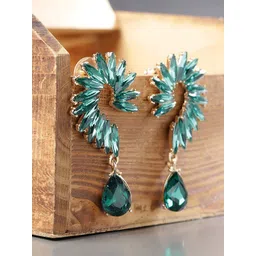 DIVASTRI Gold-Plated Artificial Stones Studded Contemporary Shaped Drop Earrings-picture-15