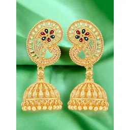 DIVASTRI Gold Plated Dome Shaped Jhumkas-picture-19