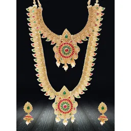 DIVASTRI Gold-Plated Stone-Studded & Beaded Jewellery Set-picture-11