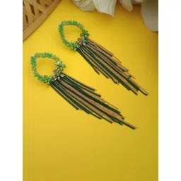 DIVASTRI Gold-Plated Stones Studded Contemporary Shaped Tasselled Drop Earrings image 4