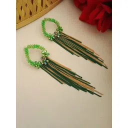 DIVASTRI Gold-Plated Stones Studded Contemporary Shaped Tasselled Drop Earrings image 3