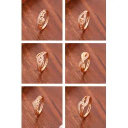 divastri Heart Shape Crystal Ring | Adjustable Brass Diamond Gold Plated Ring Set-picture-11