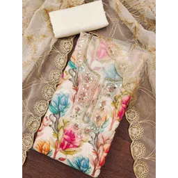 DIVASTRI Printed Organza Unstitched Dress Material image 1