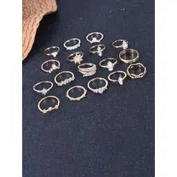 DIVASTRI Set of 17 Gold-Plated American Diamond Studded Finger Rings-picture-31