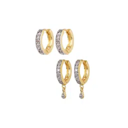 DIVASTRI Set Of 2 Gold-Plated Artificial Stones Studded Circular Shaped Hoop Earrings-picture-18