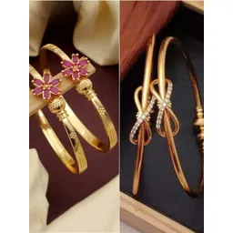 DIVASTRI Set Of 2 Gold-Plated Brass American Diamond Adjustable Bangles-picture-21