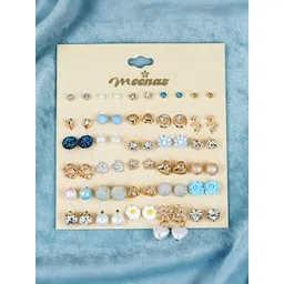 DIVASTRI Set Of 30 Gold-Plated Stones Studded & Pearls Beaded Contemporary Shaped Studs-picture-19