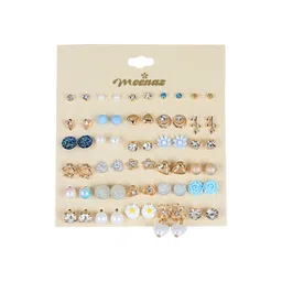 DIVASTRI Set Of 30 Gold-Plated Stones Studded & Pearls Beaded Contemporary Shaped Studs-picture-20