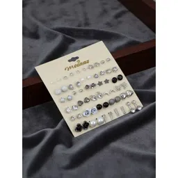 DIVASTRI Set Of 30 Gold-Plated Stones Studded & Pearls Beaded Contemporary Shaped Studs-picture-31