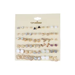 DIVASTRI Set Of 30 Gold-Plated Stones Studded & Pearls Beaded Contemporary Shaped Studs-picture-23