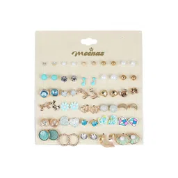 DIVASTRI Set Of 30 Gold-Plated Stones Studded & Pearls Beaded Contemporary Shaped Studs-picture-25