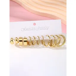 DIVASTRI Set of 6 Gold-Plated Circular Shaped Half Hoop Earrings-picture-14