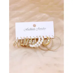 DIVASTRI Set of 6 Gold-Plated Circular Shaped Half Hoop Earrings-picture-15