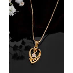 DIVASTRI Stainless Steel Gold-Plated American Diamond Studded Heart Pendant With Chain-picture-29