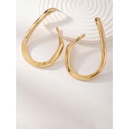 DIVASTRI Stainless Steel Gold-Plated Contemporary Shaped Half Hoop Earrings-picture-29