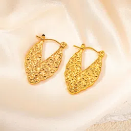 DIVASTRI Stainless Steel Gold-Plated Contemporary Shaped Hoop Earrings-picture-15