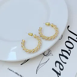 DIVASTRI Stainless Steel Gold-Plated Pearls Beaded Contemporary Shaped Half Hoop Earrings-picture-19