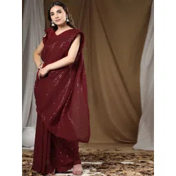 DIVASTRI Striped Embellished Sequinned Pure Georgette Saree-picture-30