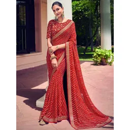 DIVASTRI Striped Embroidered Pure Georgette Saree-picture-17
