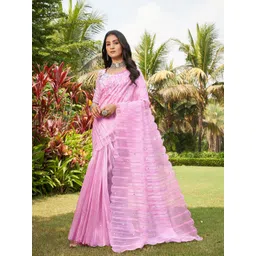 DIVASTRI Striped Mirror Work Tissue Saree-picture-15