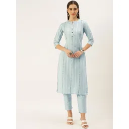 DIVASTRI Striped Notch Neck Jacquard Straight Kurta With Trousers-picture-31