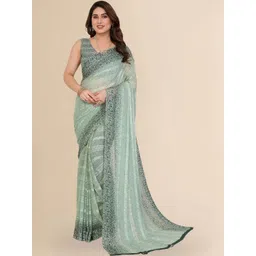 DIVASTRI Striped Pure Georgette Fusion Saree-picture-35