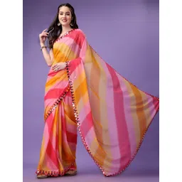 DIVASTRI Striped Pure Georgette Saree with Blouse Piece-picture-18