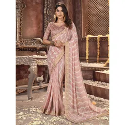 DIVASTRI Striped Sequinned Pure Georgette Leheriya Saree-picture-40