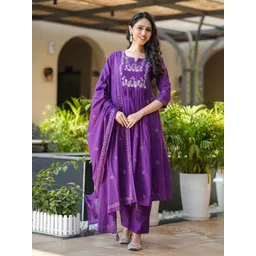 DIVASTRI Women Ethnic Motifs Embroidered Panelled Thread Work Kurta with Trousers & With Dupatta-picture-28