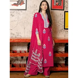 DIVASTRI Women Ethnic Motifs Embroidered Regular Thread Work Kurta with Palazzos & With Dupatta-picture-11
