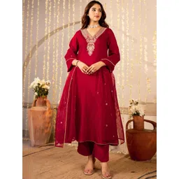 DIVASTRI Women Ethnic Motifs Embroidered Regular Thread Work Kurta with Trousers & Dupatta-picture-24