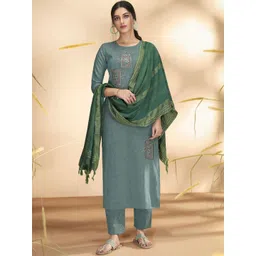 DIVASTRI Women Ethnic Motifs Embroidered Regular Thread Work Kurta with Trousers & With Dupatta-picture-28