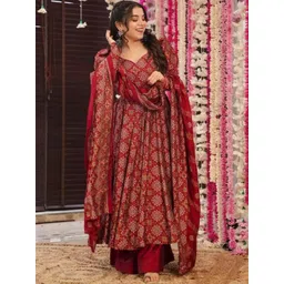 DIVASTRI Women Ethnic Motifs Printed Layered Kurta with Palazzos & With Dupatta-picture-42