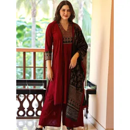 DIVASTRI Women Ethnic Motifs Printed Tiered Thread Work Kurta with Palazzos & With Dupatta-picture-37
