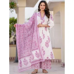 DIVASTRI Women Floral Printed Cotton Kurta with Palazzo & Dupatta-picture-36