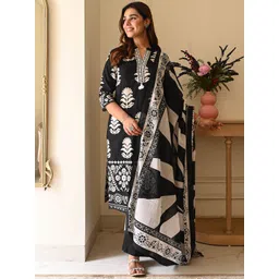 DIVASTRI Women Floral Printed Regular Kurta With Trousers & Dupatta-picture-16