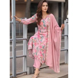 DIVASTRI Women Floral Printed Regular Kurta with Trousers & With Dupatta-picture-38