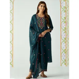 DIVASTRI Women Green Viscose Rayon Kurta Sets-picture-22
