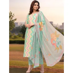 DIVASTRI Women Printed Regular Kurta with Trousers & With Dupatta-image-16