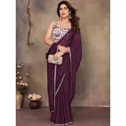 DIVASTRI Women Purple Lace Embroidered Poly Georgette Saree-picture-17