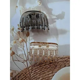 DIVASTRI Women Set of 2 Transparent Crystal Glossy Finish Hair Claw Clips-picture-10