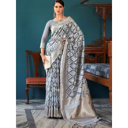 DIVASTRI Woven Design Zari Pure Linen Banarasi Saree-picture-13