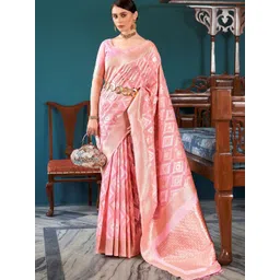 DIVASTRI Zari Geometric Woven Design Banarasi Saree-picture-10
