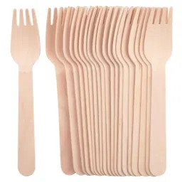 Divatos 50 Pcs 160mm Wooden Biodegradable Disposable Fork Set for Multi Use, DIWFR160MMBR-picture-10