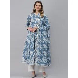 Divena Blue Cotton Printed Kurta Palazzo with Dupatta Set-picture-15