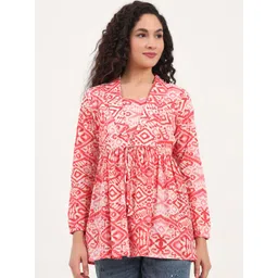 Divena Floral Print Bell Sleeve Cotton Peplum Top-picture-11